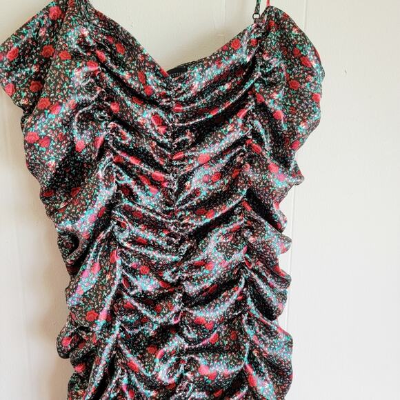 Urban Outfitters Rose Print Ruched Bodycon Mini Dress - Picture 2 of 4